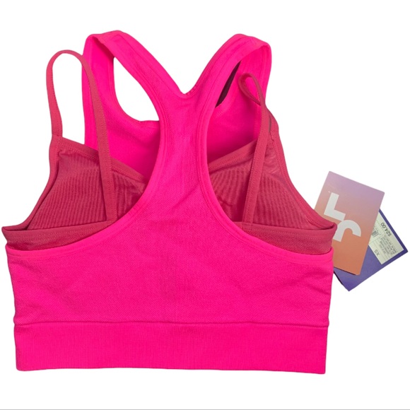 JoyLab women's bra Seamless Double Layer High Neck Stretch Neon Pink XS - Picture 2 of 4